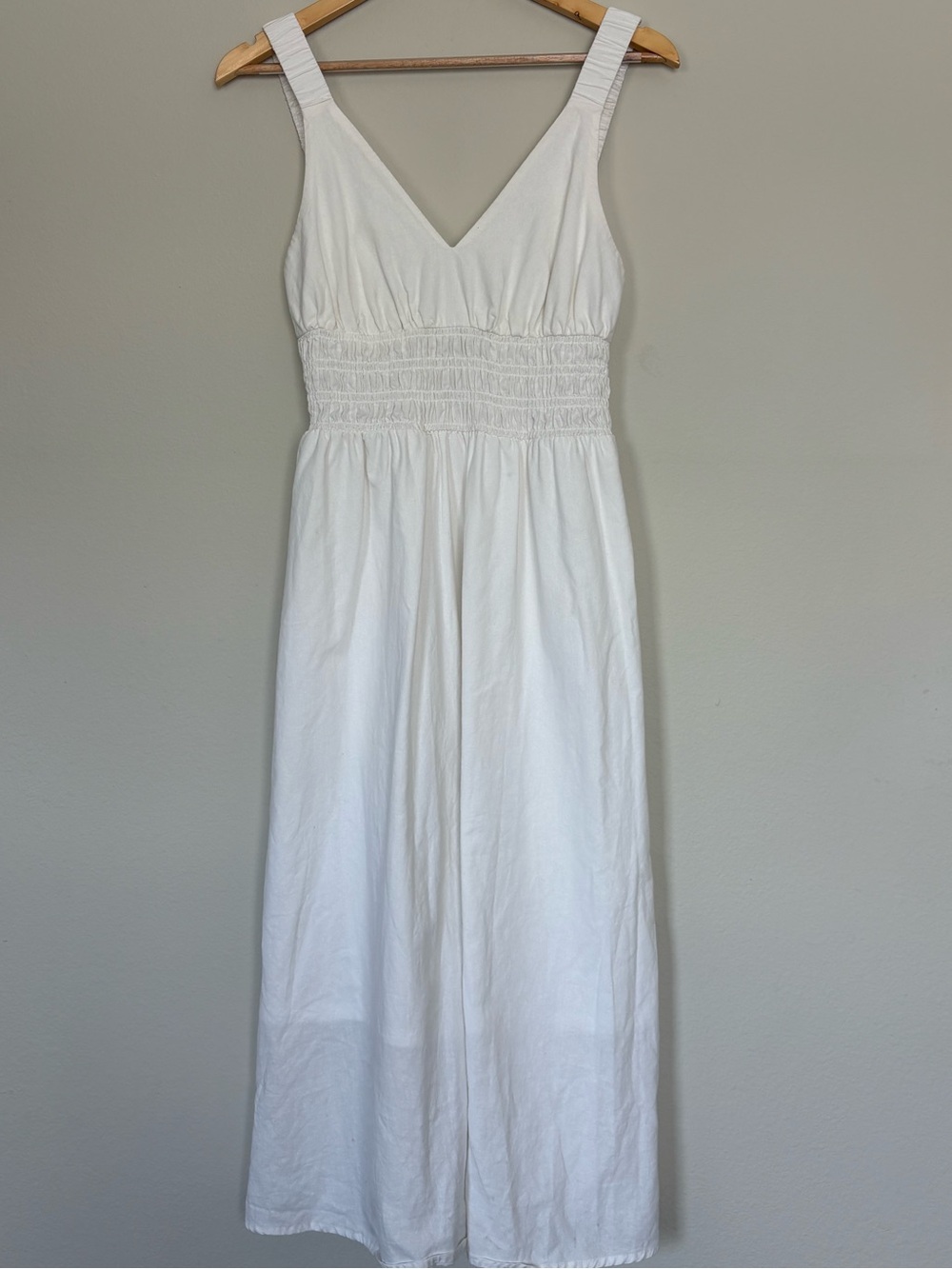 100% cotton White V-Neck Smocked Waist Maxi Dress - Picture 3 of 6
